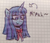 Size: 800x680 | Tagged: safe, artist:rosa ushiromiya, pony, unicorn, bust, female, graph paper, higurashi no naku koro ni, horn, mare, nipah, ponified, ribbon, rika furude, solo, traditional art