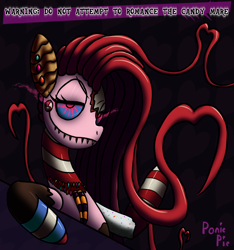 Size: 1200x1280 | Tagged: safe, artist:ponie pie, oc, oc only, oc:candymare, food pony, original species, pony, fanfic:something sweet to bite, food, heart, imminent death, looking at you, ponified, shading, sharp teeth, simple background, smiling, solo, teeth