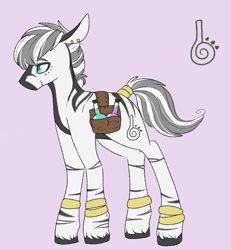 Size: 807x875 | Tagged: safe, artist:dracini, oc, oc:strange catalyst, zebra, bag, male, pink background, saddle bag, simple background, solo