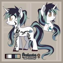 Size: 2000x2000 | Tagged: safe, artist:foxtaile, oc, oc:avalanche, pony, unicorn, female, horn, mare, reference sheet, solo