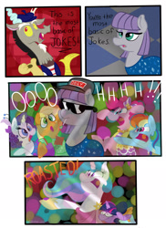 Size: 1700x2338 | Tagged: safe, artist:artisticwerks, applejack, maud pie, pinkie pie, princess celestia, rainbow dash, rarity, twilight sparkle, pony, g4, make new friends but keep discord, my little pony: friendship is magic, comic, you're the most basic of jokes