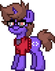 Size: 320x408 | Tagged: safe, oc, oc only, oc:james thinkode, pony, unicorn, pony town, brown mane, code, horn, ponysona, programming, purple body, simple background, transparent background