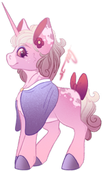 Size: 935x1543 | Tagged: safe, artist:trashpanda czar, oc, oc only, oc:azaria von rosenfeld, unicorn, bow, cheek fluff, chest fluff, coat markings, colored sclera, ear fluff, eyebrows, eyebrows visible through hair, eyelashes, female, flower, gradient mane, horn, mare, procreate app, signature, simple background, smiling, tail, tail bow, transparent background, unicorn oc