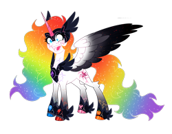 Size: 4038x3156 | Tagged: safe, artist:crazysketch101, oc, oc:rainbow madness, alicorn, pony, element of generosity, element of honesty, element of kindness, element of laughter, element of loyalty, element of magic, elements of harmony, multicolored hair, rainbow hair, solo