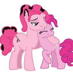 Size: 1015x1000 | Tagged: safe, pinkie pie, oc, earth pony, pony, g4, my little pony: friendship is magic, eyes closed, hug, lidded eyes, male, original character do not steal, simple background, stallion, standing, trace, white background