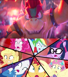 Size: 843x948 | Tagged: safe, artist:smbros, edit, edited screencap, screencap, applejack, fluttershy, pinkie pie, rainbow dash, rarity, sci-twi, sunset shimmer, twilight sparkle, human, koopa, cheer you on, equestria girls, g4, my little pony equestria girls: better together, bowser, crossover, humane five, humane seven, humane six, mane six, ponied up, super mario, super ponied up, the super mario bros. movie