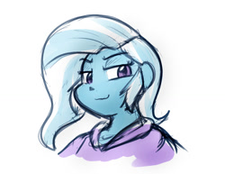 Size: 1351x1045 | Tagged: safe, artist:zutcha, trixie, human, equestria girls, g4, bust, female, lidded eyes, looking at you, simple background, sketch, smiling, smiling at you, smug, smug smile, solo, white background