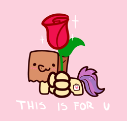 Size: 1000x950 | Tagged: safe, artist:paperbagpony, oc, oc:paper bag, chibi, fake cutie mark, flower, holiday, rose, valentine's day