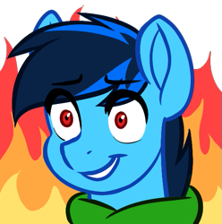 Size: 537x541 | Tagged: safe, artist:mxiiisy, oc, oc only, oc:cobalt chaser, pegasus, pony, blue coat, blue mane, clothes, digital art, emotes, fire, hoodie, jacket, male, meme, pegasus oc, red eyes, simple background, solo, sweater, this is fine, transparent background