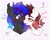 Size: 2048x1638 | Tagged: safe, artist:shelti, oc, oc only, oc:appul, oc:ebony rose, bat pony, pony, bat pony oc, bust, cute, duo, ear tufts, eyelashes, multicolored mane, portrait, surprised, tongue out