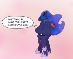 Size: 4050x3255 | Tagged: safe, artist:ponny, princess luna, alicorn, pony, g4, colored, heart, looking at you, raised hoof, solo, speech bubble, text, wing hands, wings