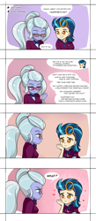 Size: 1140x2604 | Tagged: safe, artist:twilite-sparkleplz, indigo zap, sugarcoat, human, equestria girls, g4, 4 panel comic, 4koma, blush lines, blushing, clothes, comic, crystal prep academy uniform, cute, dialogue, duo, female, floating heart, heart, heart eyes, lesbian, looking at each other, looking at someone, school uniform, ship:sugarzap, shipping, wingding eyes, zapabetes