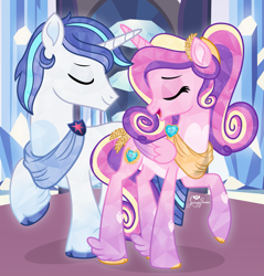 Size: 2737x2862 | Tagged: safe, artist:lovinglypromise, princess cadance, shining armor, pony, g4, crystal empire, crystallized, duo, duo male and female, female, horn, horns are touching, male, ship:shiningcadance, shipping, straight