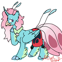 Size: 1024x1024 | Tagged: safe, artist:arsonrabbit, oc, oc only, oc:sunrise sky, alicorn, classical hippogriff, hippogriff, hybrid, pony, g4, alicorn oc, beak, blue coat, blue hooves, claws, digital art, freckles, gradient hair, gradient mane, gradient tail, hippogriff oc, hooves, horn, hybrid oc, interspecies offspring, looking at you, magical lesbian spawn, male, offspring, parent:princess celestia, parent:queen novo, parents:novolestia, pink hair, pink mane, pink tail, purple eyes, raised claw, signature, simple background, solo, stallion, tail, unshorn fetlocks, white background, wings