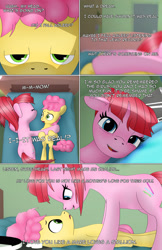 Size: 1989x3072 | Tagged: safe, artist:anonymousandrei, derpibooru exclusive, li'l cheese, pacific glow, earth pony, pony, comic:life of li'l cheese, g4, bed, bedroom, bedroom eyes, colt, comic, duo, female, foal, indoors, male, mare, older, older pacific glow, on top, step-parent and step-child, stepmother