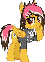 Size: 788x1072 | Tagged: safe, artist:lightningbolt, derpibooru exclusive, pegasus, pony, alex gaskarth, all time low, butt fluff, cheek fluff, clothes, dyed mane, dyed tail, ear fluff, folded wings, hoof fluff, lidded eyes, looking at you, male, movie accurate, ponified, raised hoof, shirt, smiling, solo, stallion, standing, t-shirt, tail, tail feathers, tattoo, underhoof, vector, wing fluff, wings