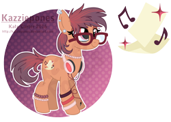 Size: 4600x3300 | Tagged: safe, artist:kazziepones, oc, oc:printed playlist, earth pony, pony, female, glasses, headphones, mare, solo