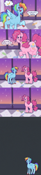 Size: 1000x4208 | Tagged: safe, artist:mokeonn, pinkie pie, rainbow dash, earth pony, pegasus, pony, g4, blush scribble, blushing, colored hooves, comic, dialogue, duo, hooves, multicolored hooves, speech bubble, thought bubble, wat