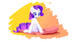 Size: 1920x1080 | Tagged: safe, artist:naafreelanceartist, rarity, pony, unicorn, g4, cloth, female, gradient background, horn, looking down, mare, mouth hold, needle, sitting, solo