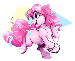 Size: 2000x1634 | Tagged: safe, artist:hallowraith, pinkie pie, earth pony, pony, g4, curly mane, pink mane, prancing, redesign, solo