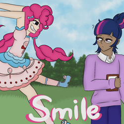 Size: 1280x1280 | Tagged: safe, artist:emma63194nr, pinkie pie, twilight sparkle, human, smile hd, equestria girls, g4, duo, duo female, female, imminent death, this will end in death