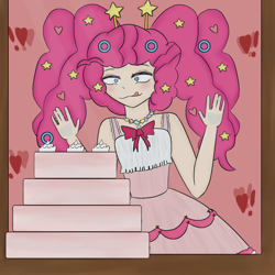 Size: 1280x1280 | Tagged: safe, artist:emma63194nr, pinkie pie, human, equestria girls, g4, cake, food, solo