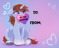 Size: 1279x1056 | Tagged: safe, artist:shpoof, oc, oc only, unicorn, blue eyes, full body, heart, holiday, horn, simple background, valentine, valentine's day, valentine's day card