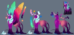 Size: 2048x983 | Tagged: safe, artist:malinraf1615, opaline arcana, alicorn, pony, unicorn, g5, my little pony: make your mark, alternate design, female, gray background, horn, mare, multeity, reference sheet, screencap reference, simple background, solo, spread wings, wings