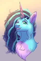 Size: 1213x1820 | Tagged: safe, artist:malinraf1615, misty brightdawn, pony, unicorn, g5, chest fluff, female, gradient background, horn, mare, one eye closed, solo