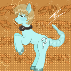 Size: 1280x1280 | Tagged: safe, artist:umexq, lobster, pony, headphones, ponified, question mark, tipper