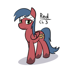 Size: 950x950 | Tagged: safe, artist:ossilia flawol, derpibooru exclusive, oc, oc:red (someponys disillusion), fanfic:someponys disillusion, bandage, blue mane, coat markings, fanfic art, green eyes, red coat