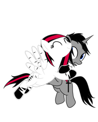 Size: 1200x1500 | Tagged: safe, artist:ruchiyoto, oc, oc only, oc:black cross, oc:emala jiss, pegasus, pony, unicorn, zebra, base used, female, horn, hug, male, mare, simple background, stallion, transparent background