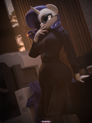 Size: 2880x3840 | Tagged: safe, artist:steamyart, rarity, anthro, g4, 3d, blender, clothes, glasses, smoking, solo