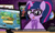 Size: 1026x609 | Tagged: safe, artist:neowemu, sci-twi, trixie, twilight sparkle, oc, pony, unicorn, equestria girls, g4, captain obvious, female, fire engine, framed picture, glasses, hooves, horn, looking at you, map of equestria, mare, meme, monitor, movie reference, open mouth, parody, phone, ponified, poster, raised hoof, wallpaper