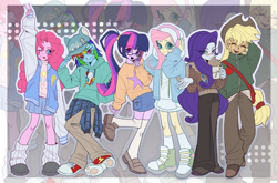 Size: 2122x1399 | Tagged: safe, artist:nimingxiwang168, applejack, fluttershy, pinkie pie, rainbow dash, rarity, twilight sparkle, human, equestria girls, g4, mane six