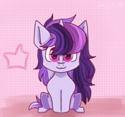 Size: 1572x1472 | Tagged: safe, artist:deadsmoke, oc, oc:dreaming bell, unicorn, :3, chibi, commission, cute, female, heart, horn, looking at you, mare, sitting, smol