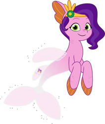 Size: 3569x4214 | Tagged: safe, pipp petals, seapony (g4), g5, my little pony: tell your tale, official, spirit of adventure, spoiler:g5, spoiler:my little pony: tell your tale, spoiler:tyts02e35, .ai available, .svg available, diadem, female, jewelry, mare, regalia, simple background, smiling, solo, svg, transparent background, vector