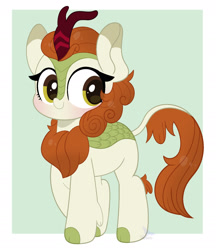 Size: 1620x1877 | Tagged: safe, artist:starbatto, autumn blaze, kirin, pony, g4, abstract background, cute, female, passepartout, smiling, solo