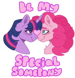 Size: 3930x4100 | Tagged: safe, artist:ponykeda, pinkie pie, twilight sparkle, earth pony, pony, unicorn, g4, chest fluff, duo, duo female, female, hearts and hooves day, holiday, horn, lesbian, looking at each other, looking at someone, mare, ship:twinkie, shipping, simple background, transparent background, valentine's day