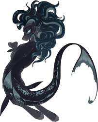 Size: 3369x4162 | Tagged: safe, artist:unknown-artist99, oc, oc only, hybrid, merpony, seapony (g4), bubble, commission, curly hair, cute, digital art, dorsal fin, female, fin, fins, fish tail, flowing mane, flowing tail, green eyes, high res, horn, lidded eyes, looking at you, mare, ocean, scales, signature, simple background, smiling, smiling at you, solo, swimming, tail, transparent background, underwater, unshorn fetlocks, water