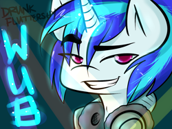 Size: 1200x900 | Tagged: safe, artist:drunkfluttershy, dj pon-3, vinyl scratch, unicorn, g4, 30 minute art challenge, glowing, glowing horn, headphones, horn, male, rule 63