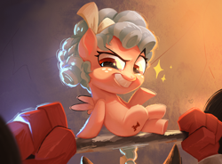 Size: 4100x3024 | Tagged: safe, artist:keycg, cozy glow, lord tirek, pegasus, pony, g4, bow, female, filly, foal, ribbon, smiling, smug, sparkles, spread wings, tail, tail bow, wings