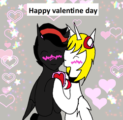 Size: 1019x994 | Tagged: safe, artist:ask-luciavampire, oc, pegasus, pony, undead, vampire, vampony, cheek kiss, holiday, kissing, tumblr, valentine, valentine's day