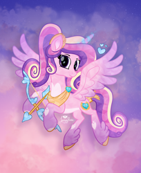 Size: 2150x2637 | Tagged: safe, artist:lovinglypromise, princess cadance, alicorn, crystal alicorn, crystal pony, pony, g4, arrow, bow (weapon), bow and arrow, concave belly, crystallized, cupidance, female, holiday, mare, slender, solo, thin, valentine's day, valentine's day 2025, weapon