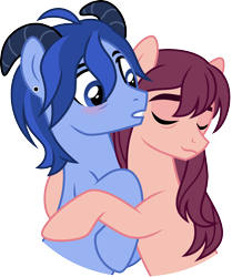 Size: 1466x1756 | Tagged: safe, artist:limedazzle, oc, oc only, oc:allen, oc:james, earth pony, pony, horns, hug, male, simple background, transparent background