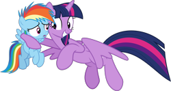 Size: 2829x1504 | Tagged: safe, artist:sollace, derpibooru exclusive, rainbow dash, twilight sparkle, alicorn, pegasus, pony, g4, my little pony: friendship is magic, the cutie re-mark, .svg available, duo, female, filly, filly rainbow dash, flying, foal, grin, out of context, side hug, smiling, svg, twilight sparkle (alicorn), vector, younger