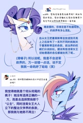 Size: 1080x1593 | Tagged: safe, artist:xian548627, rainbow dash, rarity, pegasus, pony, unicorn, g4, ask, bust, chinese, duo, duo female, female, horn, mare, punk, purple background, rainbow punk, simple background, talking, text