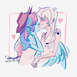 Size: 2000x2000 | Tagged: safe, artist:xian548627, applejack, rainbow dash, human, g4, duo, duo female, female, humanized, imminent kissing, lesbian, ship:appledash, shipping