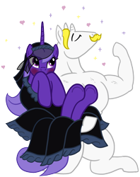 Size: 1188x1500 | Tagged: safe, artist:soobel, oc, oc:lacunae, oc:stronghoof, alicorn, fallout equestria, fallout equestria: project horizons, blushing, couple, fanfic art, simple background, transparent background