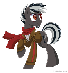 Size: 812x867 | Tagged: safe, artist:lullapiies, oc, earth pony, pony, clothes, jacket, male, scarf, simple background, solo, stallion, white background